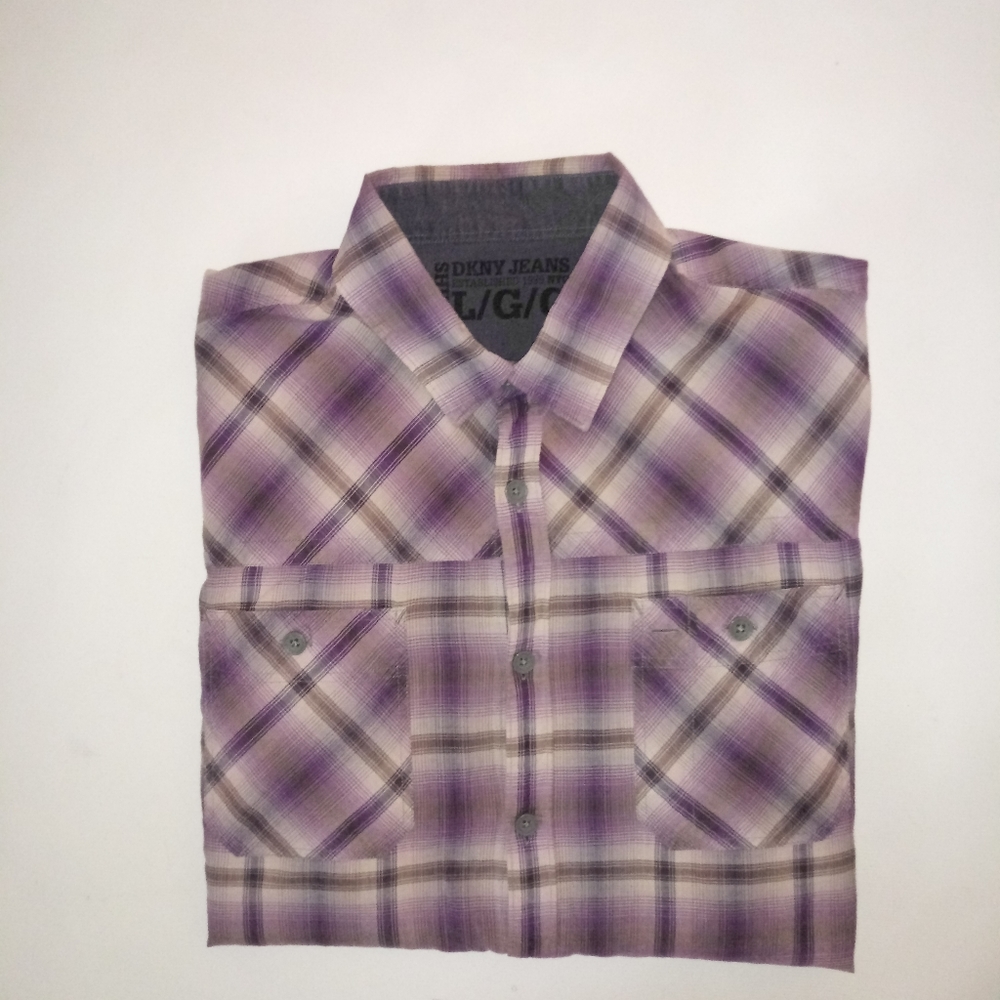 DKNY Jeans Button Up Mens Casual Plaid Shirt